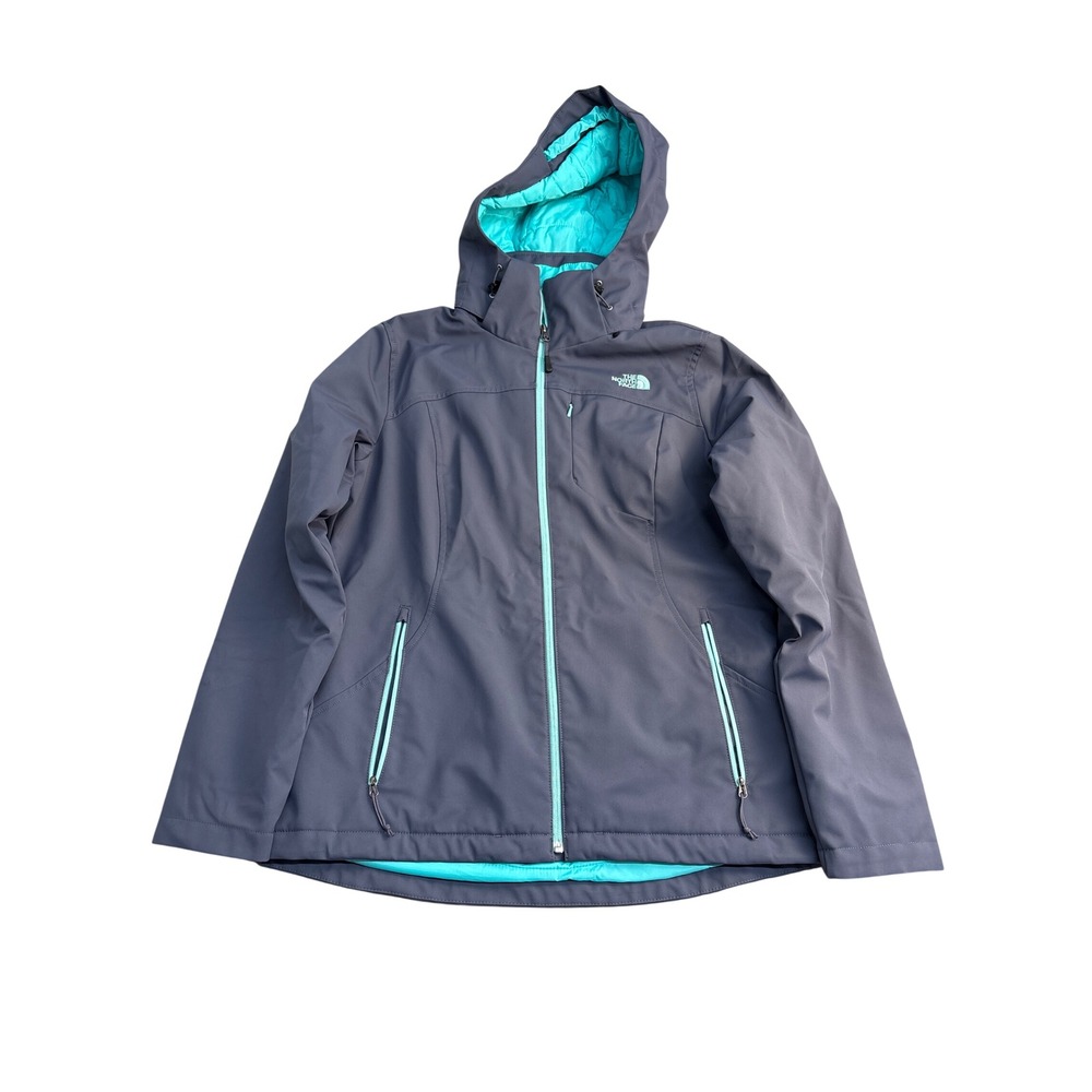 The North Face Womens Gray Aqua Blue Insulated Softshell Hooded Jacket Large